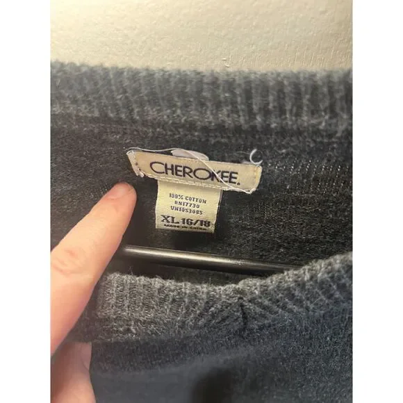 Cherokee XL Gray V Neck Pullover Sweater 100% Cotton Classic Fit - Picture 3 of 4